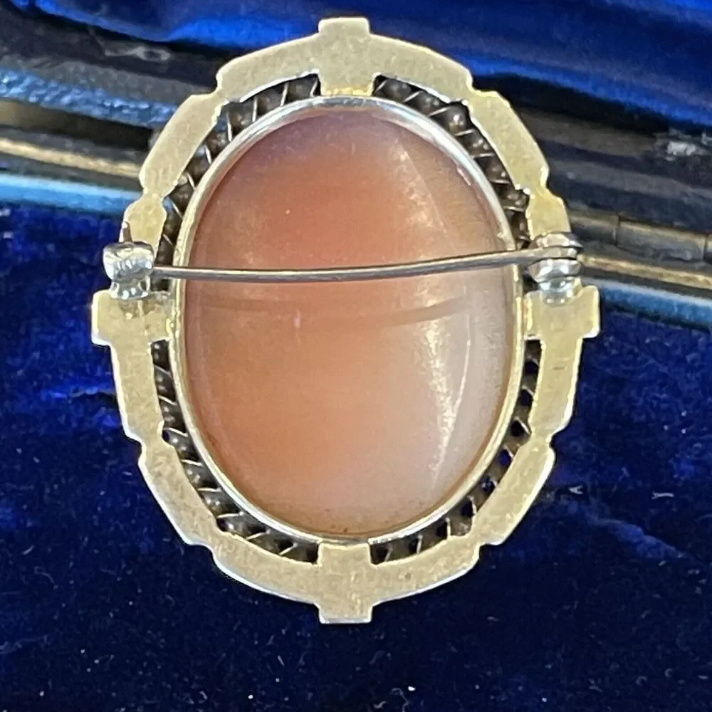 Antique Vintage 10K Yellow Gold Carved Shell Cameo 1920's-30' Pin Brooch Pendant